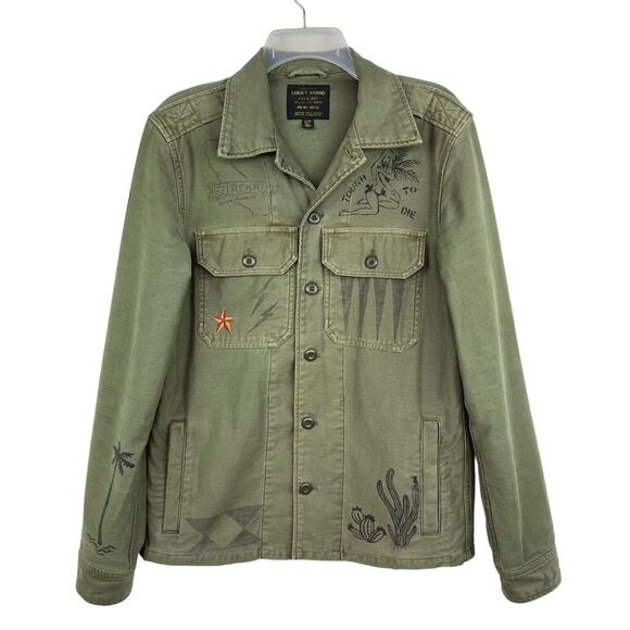 Lucky Brand Green Military Button Down Jacket Type L-54C California Men's Sz S - Picture 1 of 9